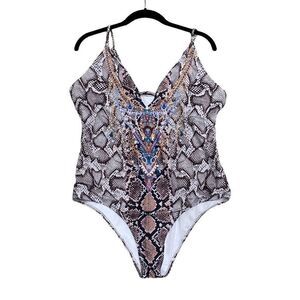 Snakeskin Brown Print One Piece Swimwear Size 18